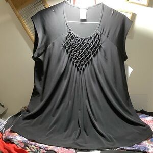 Premise Black Sleeveless Blouse with Lattice Detail
